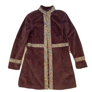 Flamenco Genova Velvet Coat Clergy Style Beaded Sequin Trim Mid Length Eggplant